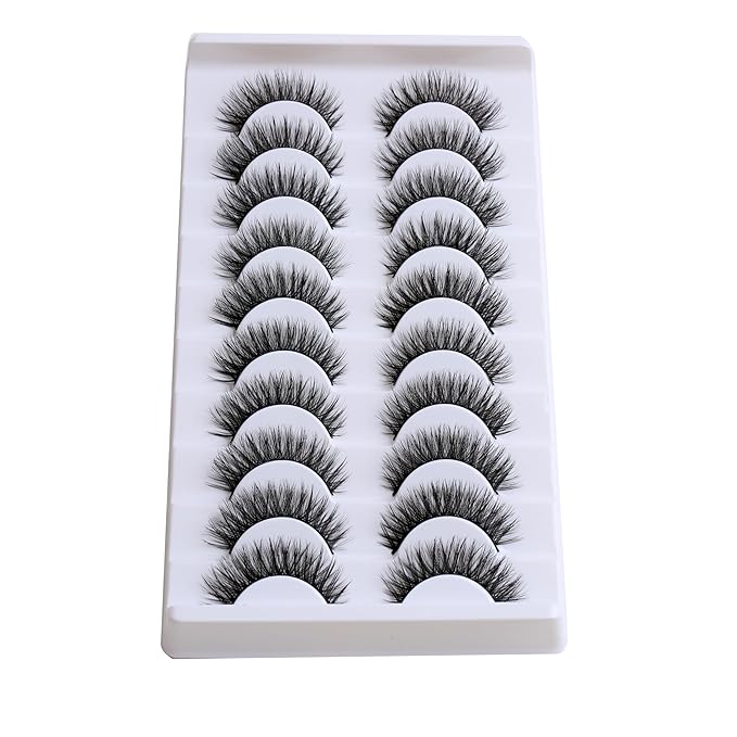 SUNWELL False Eyelashes 12mm Mink Lashes Natural Look 3D Faux Mink Eye Lashes Soft Reusable Luxury Volume Fake Eyelashes 10 Pairs Pack-GlimoraGlow