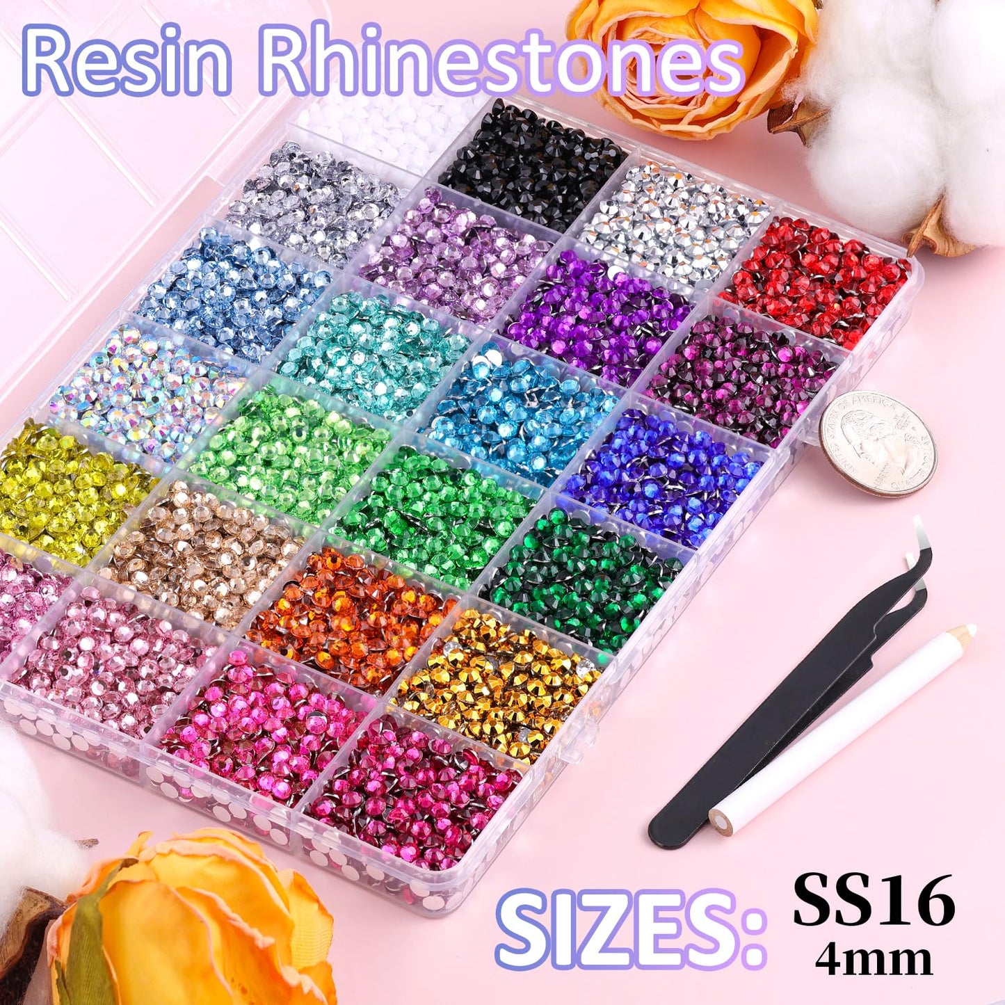 12600Pcs Resin Rhinestones for Crafting with Tweezers, Multicolor 4mm Bedazzling Crystal with 3Pcs 10ml B7000 Jewelry Glue for DIY Crafts Clothing Tumblers Shoes Fabric Nail Art-GlimoraGlow