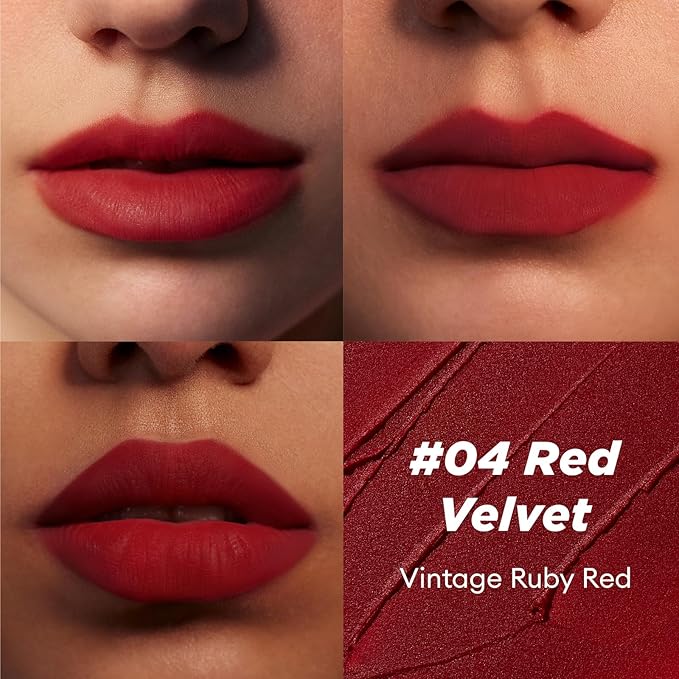 ITY Velvet Matte Finish Lip Stain-Mousse Textured Pudding Pot Lip Clay, Red Shade, Dual-Use as Lipstick and Blush, Conceals Lip Lines, Rich Pigment, 0.21 oz (6g) in Red Velvet-GlimoraGlow