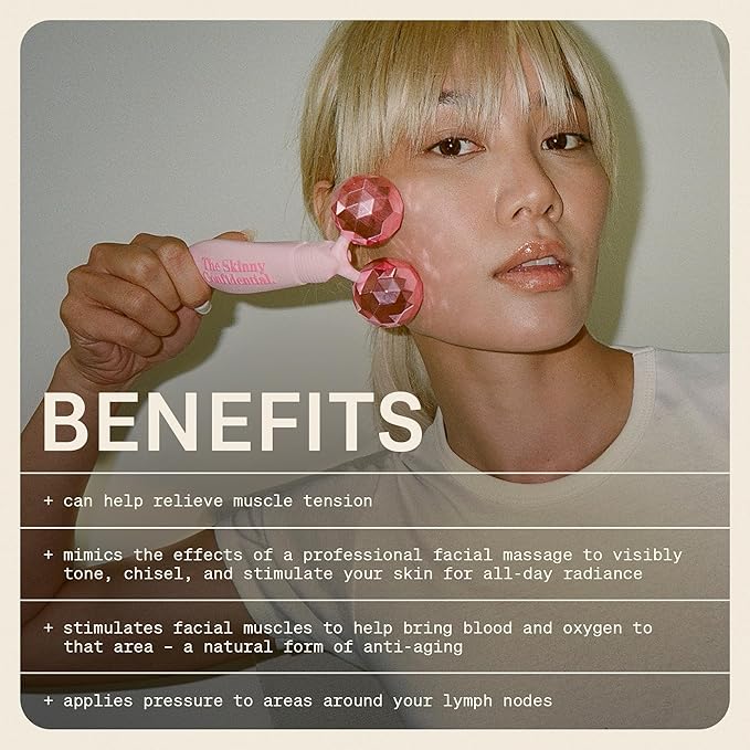 The Skinny Confidential Face Roller - Pink Balls Eye & Facial Roller Massager - Face Massage Tools Skincare for Wrinkles & Fine Lines, Sculpt, Contour, Tighten & De-Puff Skin-GlimoraGlow