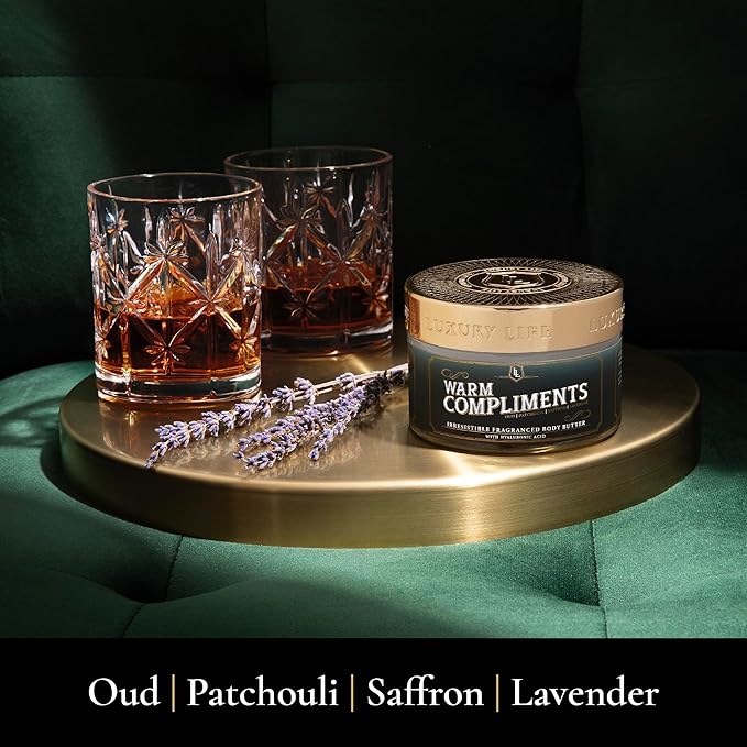 LUXURY LIFE BUTTER - Irresistibly Scented Body Butter with Hyaluronic Acid for Ultimate Moisture. Hydrates for a Non-Greasy Glamorous Glow (Presidential, Peach Smoke, Warm Compliments 5 oz)-GlimoraGlow