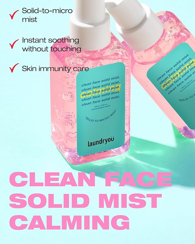 Clean Face Solid Mist - Calming, Hydrating, and Moisturizing Gel-To-Mist Dermatologist Tested Hypoallergenic Facial Spray for Redness Relief and Soothing Irritated Skin - (3.38 fl. oz.)-GlimoraGlow