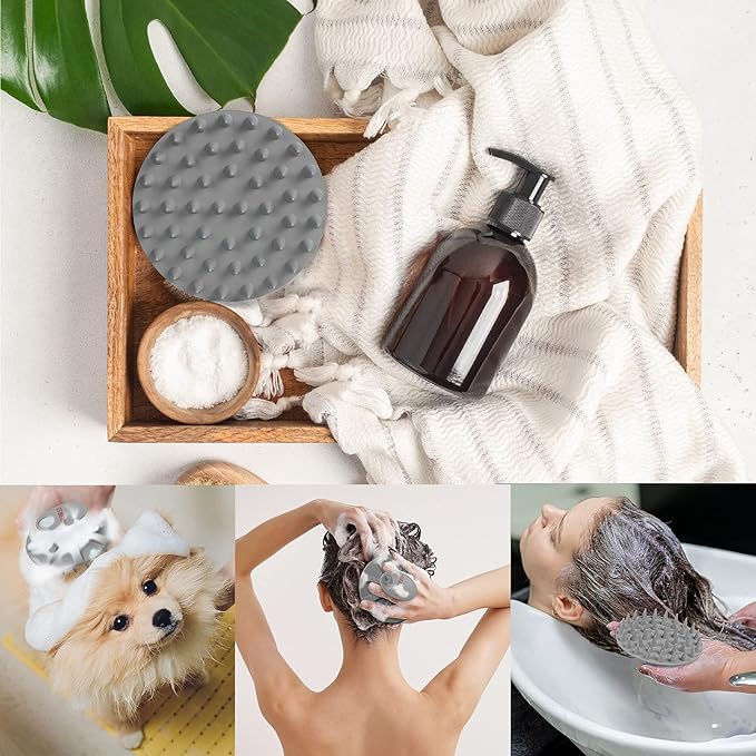 INNERNEED One-Piece Scalp Massager Shampoo Brush, Wet & Dry Scalp Care Head Scrubber Hair Washing, Soft Silicone Bristles, for Hair Growth, Dandruff Removal, Comfortable for All Hair Types (Gray)-GlimoraGlow