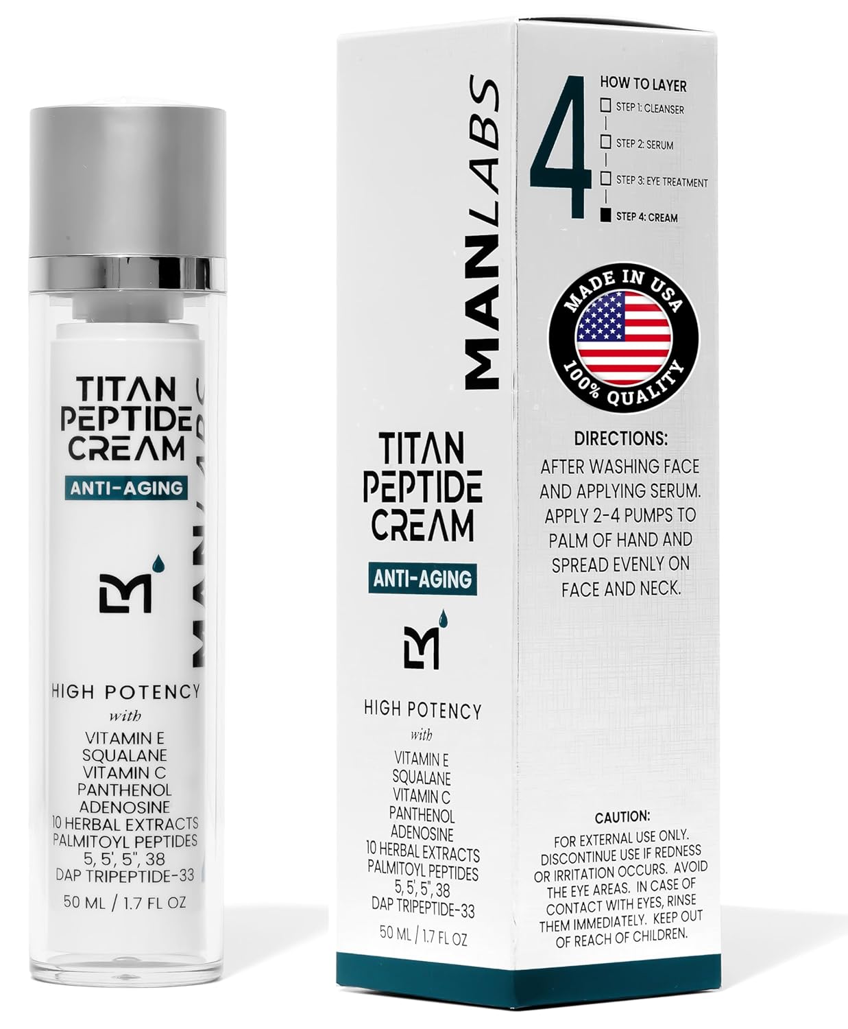 Titan Peptide Anti-Aging Mens Face Cream – Mens Face Moisturizer – For Men, Face Lotion – Men, Skin Care – Tighten, Firm, Revitalize – Peptides, Vitamin C & E, Squalane – All Skin – Unscented-GlimoraGlow