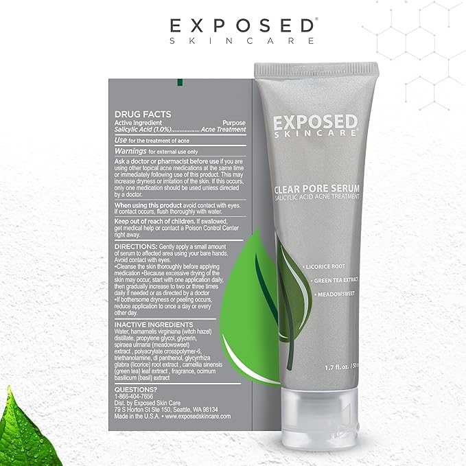 Exposed Skin Care Clear Pore Serum - Green Tea, Licorice Root, Salicylic Acid - Unisex Skin Serum for Oily, Sensitive Skin-GlimoraGlow
