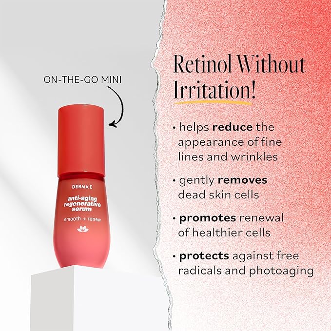 DERMA E Face Serum, Anti Aging Regenerative Retinol Serum for Face, 1 Fl Oz, Vitamin A, Bakuchiol, Glycolic Acid, Green Tea Extract, Helps Reduce Appearance of Fine Lines and Wrinkles-GlimoraGlow