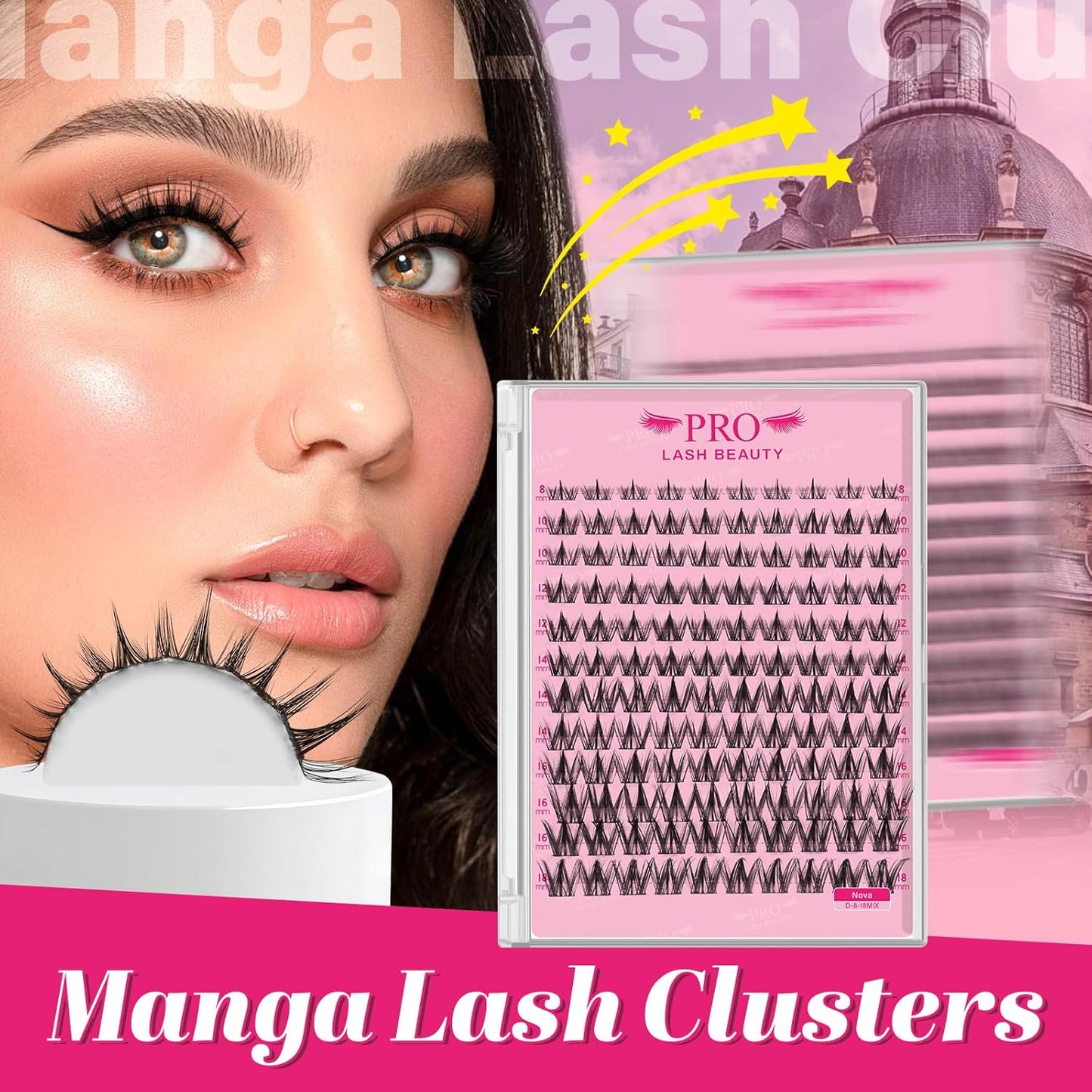 PRO LASHBEAUTY Manga Lash Clusters, Eyelash Clusters 8-18 Mixed Cluster Eyelash Extensions Mixed Lash Extension Reusable Soft & Comfortable (Nova,8-18mix)-GlimoraGlow