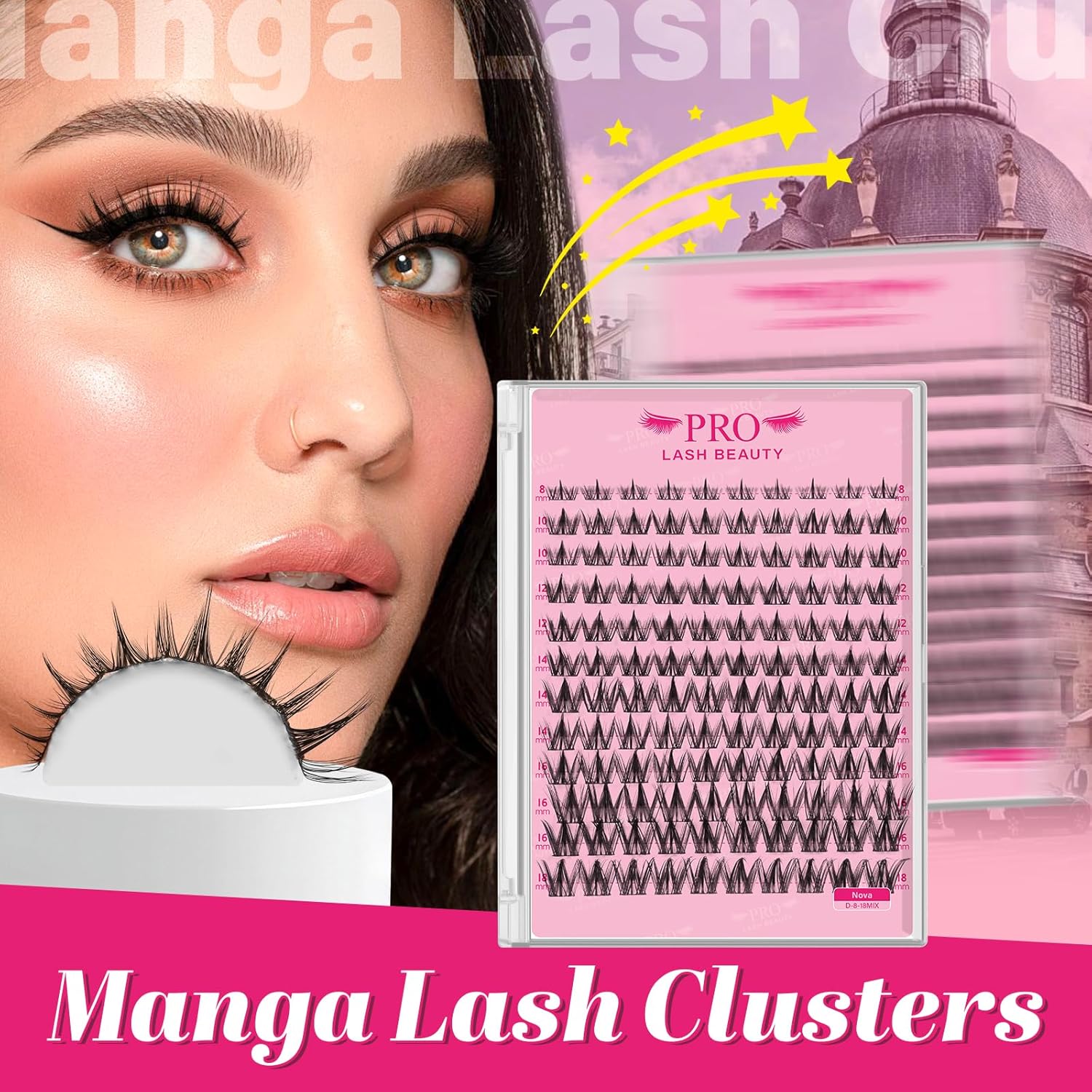 PRO LASHBEAUTY Manga Lash Clusters, Eyelash Clusters 8-18 Mixed Cluster Eyelash Extensions Mixed Lash Extension Reusable Soft & Comfortable (Nova,8-18mix)-GlimoraGlow