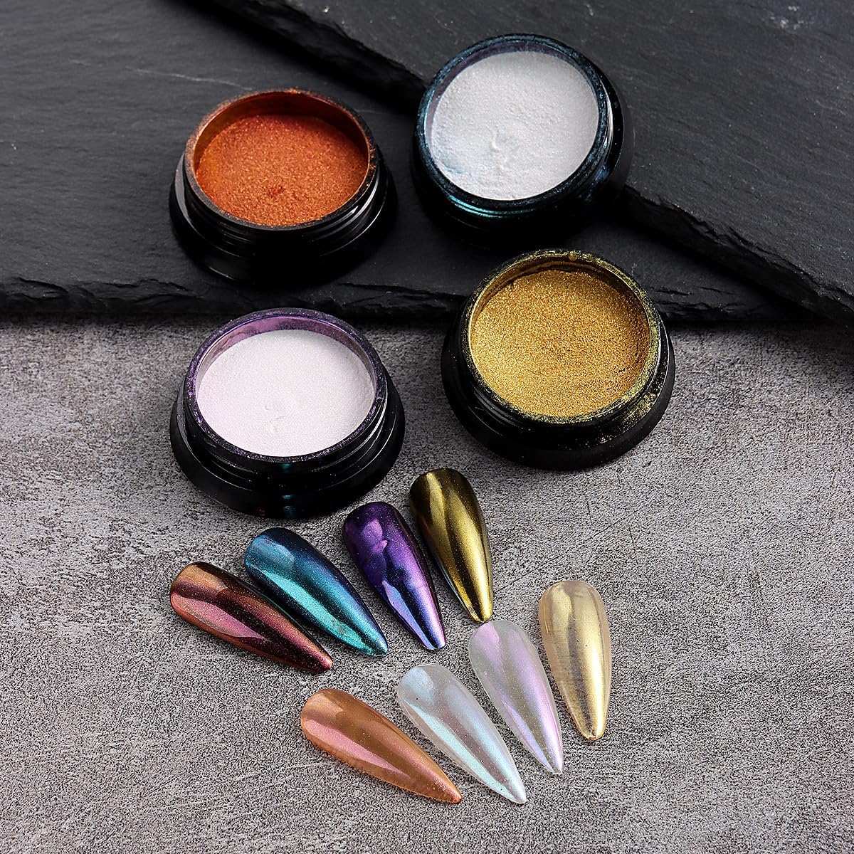 16 Colors Chrome Nail Powder Set, Metallic Mirror Effect Holographic Aurora Chameleon Pigment Glitter for Gel Polish Manicure Nail Art Decorations-GlimoraGlow