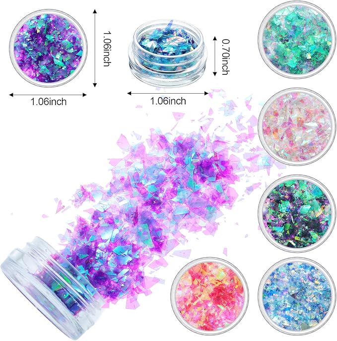 12 Boxes Mermaid Iridescent Chunky Glitter Flakes Chrome Nail Sequins Aurora Holographic Mermaid Nail Glitter Flakes Glitters Chunky Iridescent Flakes for Face Eyes Body Hair Nail Decoration-GlimoraGlow