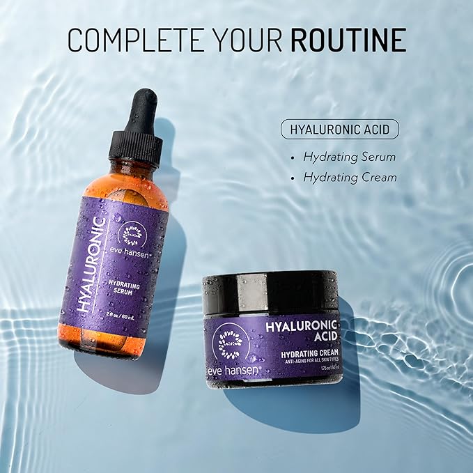 Eve Hansen Hydrating Hyaluronic Acid Serum for Face with Vitamin C, Vitamin E, Green Tea | 72% Organic Firming Facial Moisturizer, Anti-Wrinkle, Skin Plumper (1 oz)-GlimoraGlow