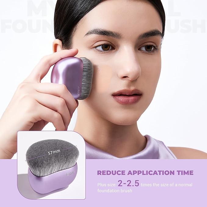 Jessup Foundation Brush for Liquid Makeup, Large Flat Top Kabuki Brush for Blending, Buffing, Stippling, Luxury Purple SF003-GlimoraGlow