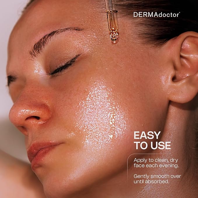 DERMAdoctor Night Face Oil Toner Anti-Aging Hydrating - 20% Vitamin C Ester, Vitamin E, Ferulic Acid, & Marula Oil for Face | Concentrated Vitamin-C Ester Facial Oils | Dermatologist Formulated - 1 Oz-GlimoraGlow