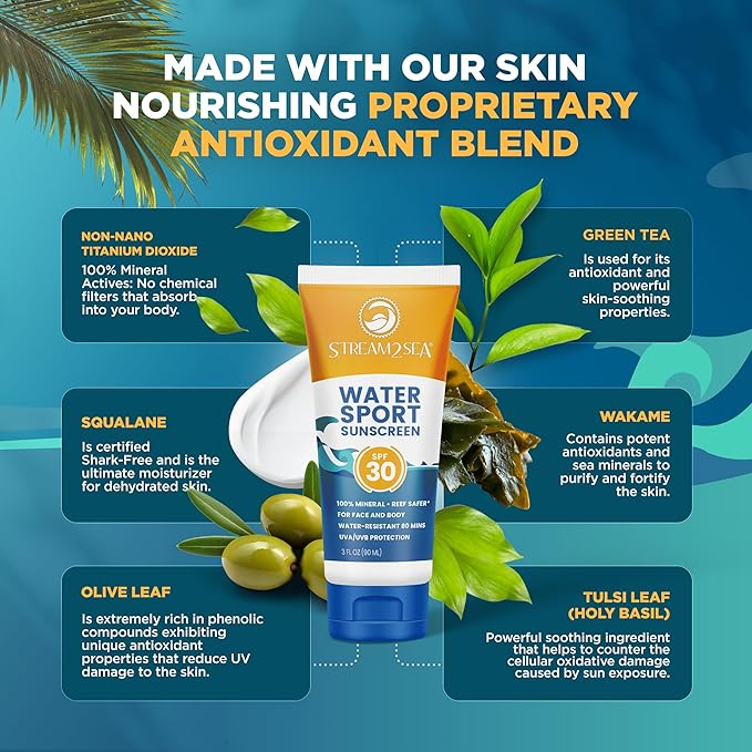 STREAM 2 SEA SPF 30 Mineral Sunscreen Biodegradable and Reef Safe, 1 Fl oz Travel Size Pack of 3, Paraben Free Non Greasy and Moisturizing Mineral Sunscreen For Face and Body Against UVA and UVB-GlimoraGlow