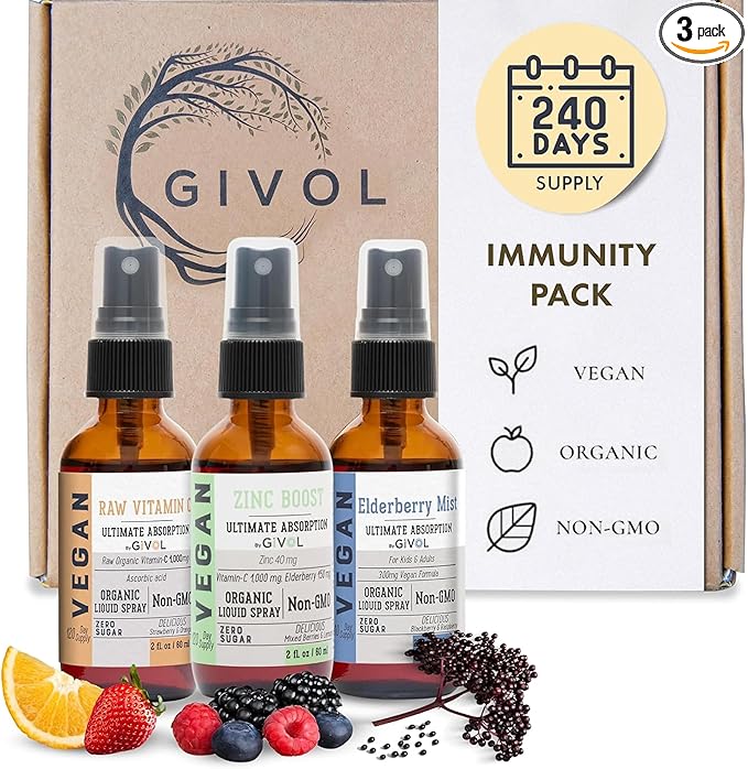 Immunity Pack Liquid Vitamins (Pack of 3) Sambucus Nigra Elderberry Mist, Zinc Boost Mist and Vitamin C Mist (Extra Strength) - Natural Immune System Support - Non-GMO Gluten-Free - 240 Days Supply-GlimoraGlow