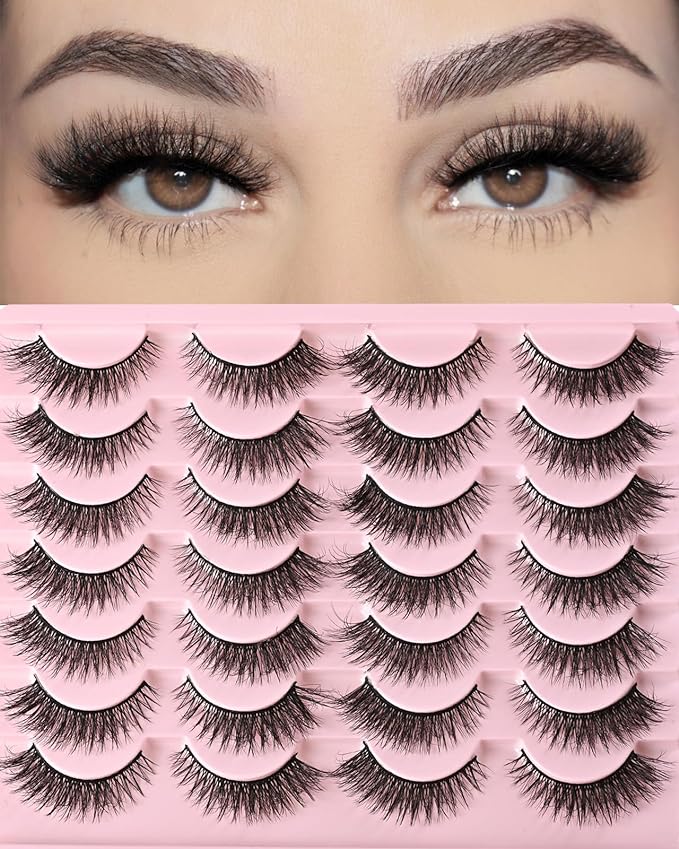 FARRED Cat Eye Lashes Short Natural Eyelashes Fluffy Wispy Lashes 14 Pairs False Lash Wispy Volume Fake Eyelash Faux Mink Strip Lashes Pack for Daily Makeup (F13 | 7-14 mm)-GlimoraGlow