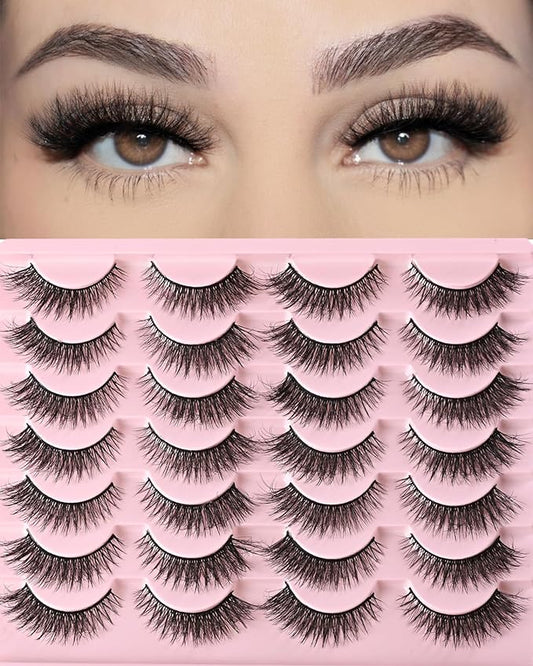 FARRED Cat Eye Lashes Short Natural Eyelashes Fluffy Wispy Lashes 14 Pairs False Lash Wispy Volume Fake Eyelash Faux Mink Strip Lashes Pack for Daily Makeup (F13 | 7-14 mm)-GlimoraGlow