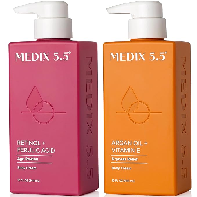 Medix 5.5 Retinol Body Lotion + Argan Oil Cream 2PC Skin Care Set Body & Face Moisturizer | Firming Body Lotion Bundle Reduces Look Of Wrinkles, Cellulite, Crepey Skin, & Uneven Skin Tone, 2PC-GlimoraGlow