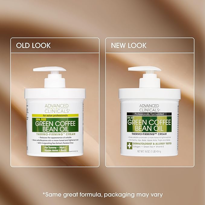 Advanced Clinicals Green Coffee Bean Thermo Firming Body Cream | Anti Cellulite Cream | Caffeine Body Lotion Moisturizer To Firm, Tighten, & Hydrate Look Of Legs, Arms, Tummy, Butt, & Thighs, 16 Oz-GlimoraGlow