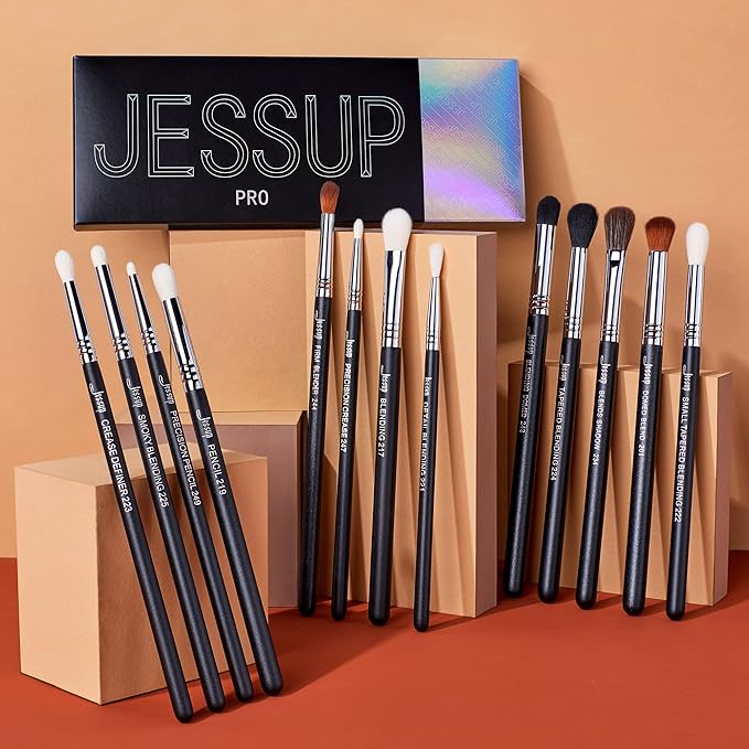 Jessup Eye Makeup Brushes Set Professional Blending Brush for Makeup Eyeshadow 13pcs Premium Synthetic Blender Brush Makeup Black T338-GlimoraGlow