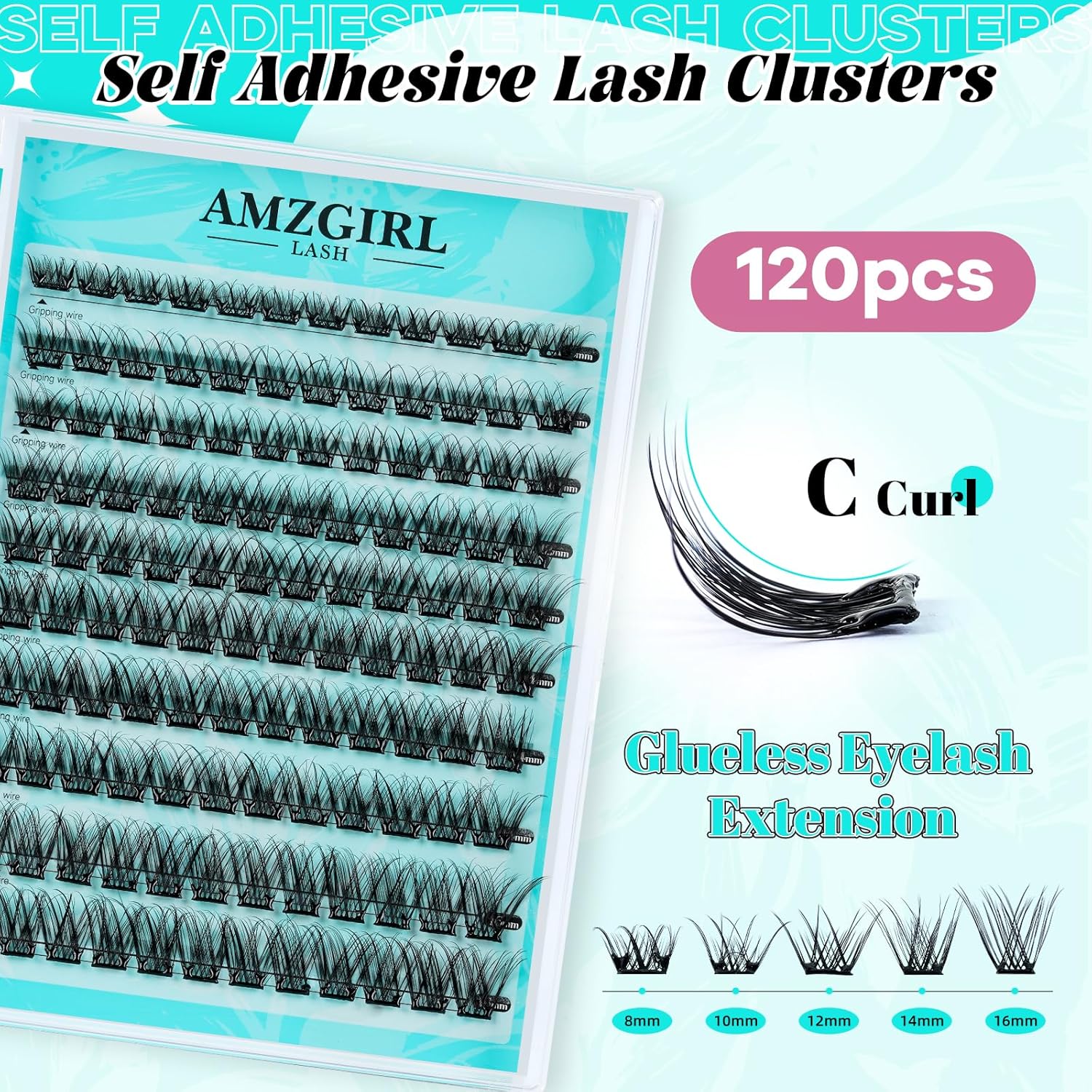 120PCS Self Adhesive Eyelashes Natural C Curl 8-16mm Self Adhesive Lash Clusters,No Lash Glue Needed,Impress Lashes Wide Stem Lashes Extension-GlimoraGlow