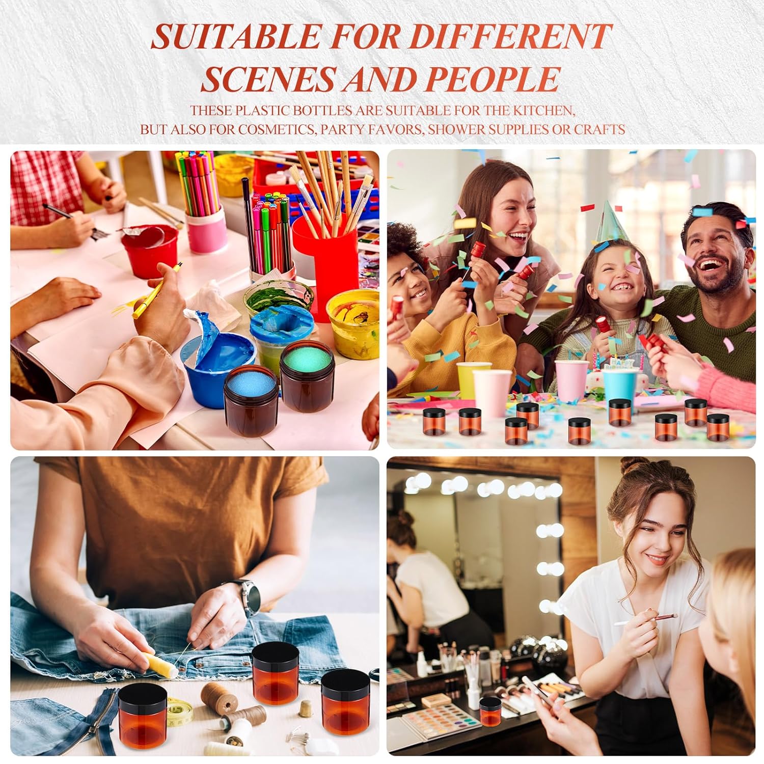 200 Pcs 4 oz Empty Bulk Plastic Container Jars with Lid Leak Proof Round Plastic Jars Small Cosmetic Travel Containers for Storage Makeup Creams Lotion Ointments, Amber-GlimoraGlow