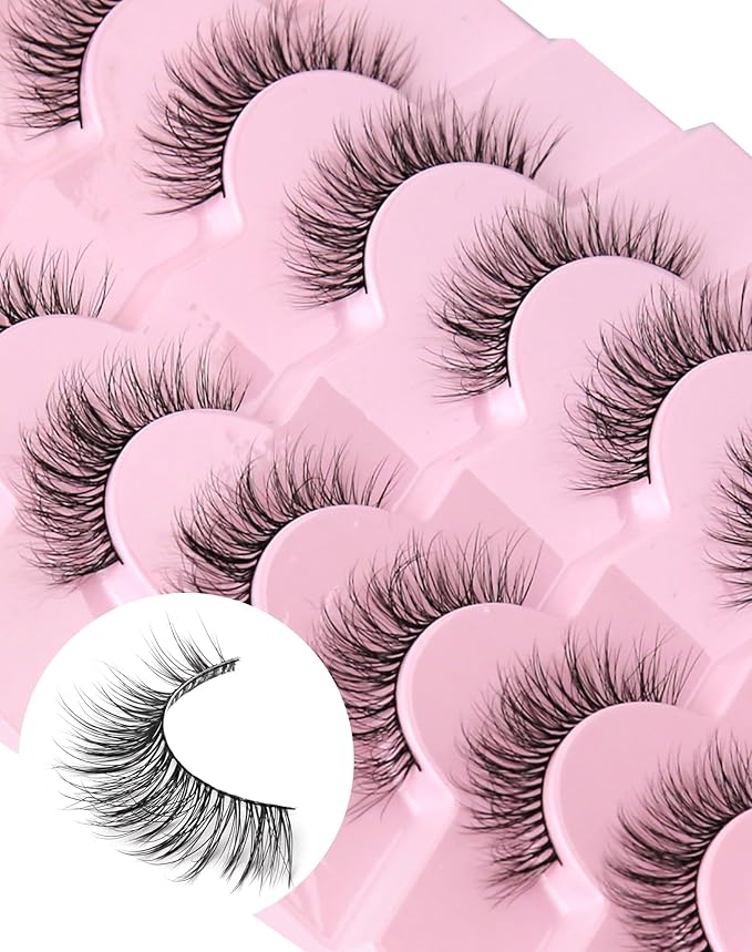 Natural Lashes Wispy False Eyelashes Natural Fake Lashes Fluffy Mink Lashes Short Strip Lashes Pack 7 Pairs-GlimoraGlow
