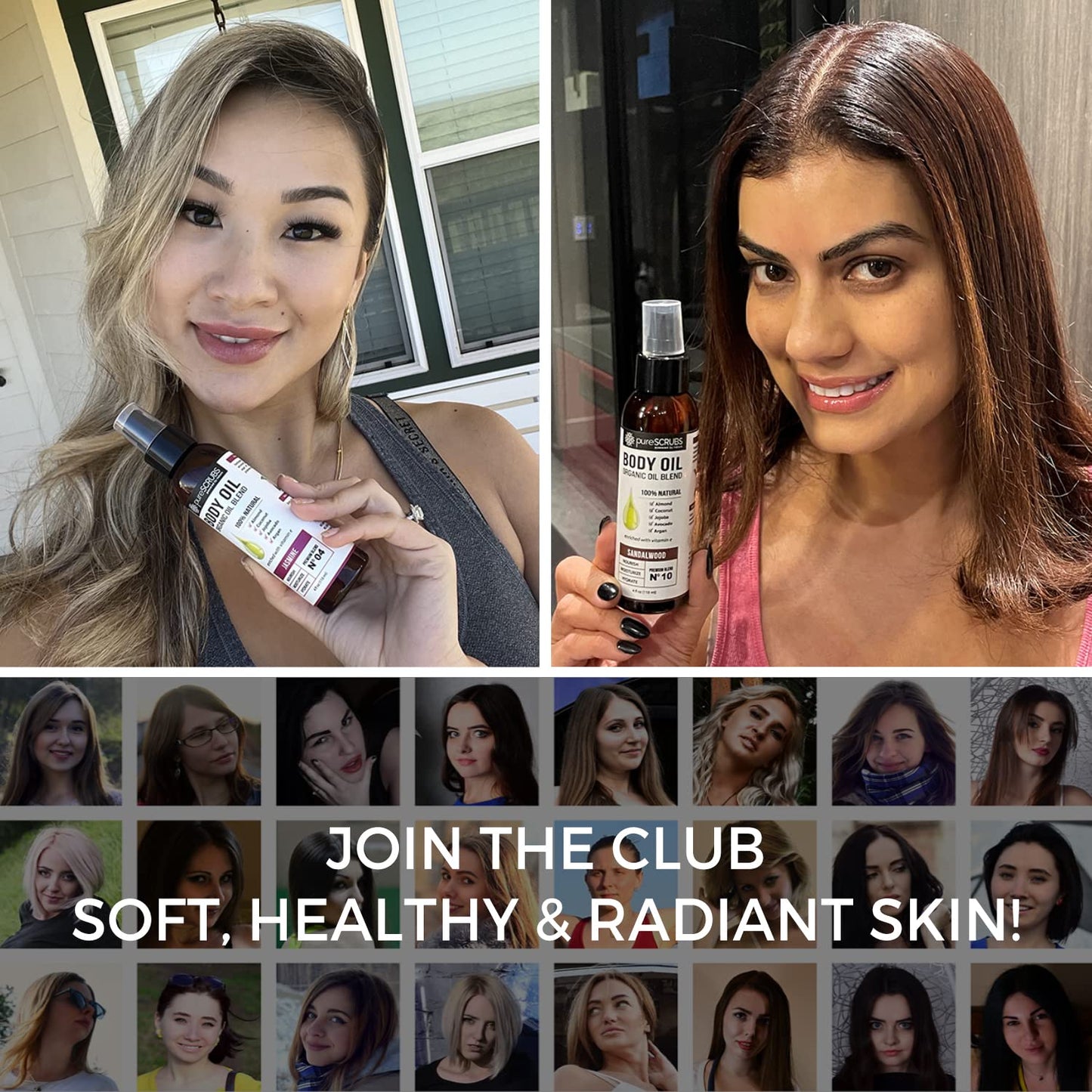 pureSCRUBS Ultra Moisturizing Sandalwood Body Oil Spray For Dry Skin, Massage, Cuticles & More, Organic Blend of Jojoba, Argan, Coconut, Sweet Almond & Avocado Oils Enriched with Vitamin E, Lg 4oz-GlimoraGlow