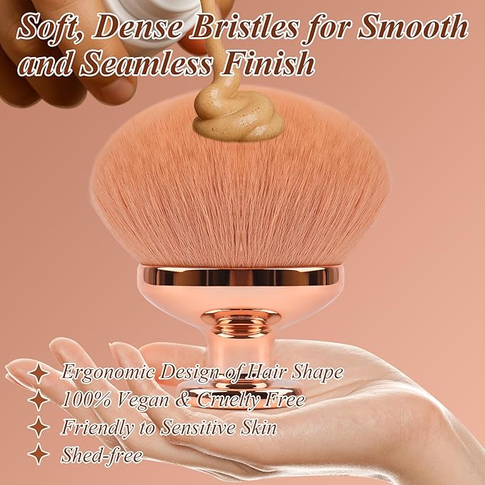 Blend & Blur Extra Large Body Makeup Brush for Self Tanner,GloréBrochas Leg Makeup & Bronzer Self Tan Applicator, 90MM Wide Round Head Kabuki Brush For Application (Rose-Gold)-GlimoraGlow