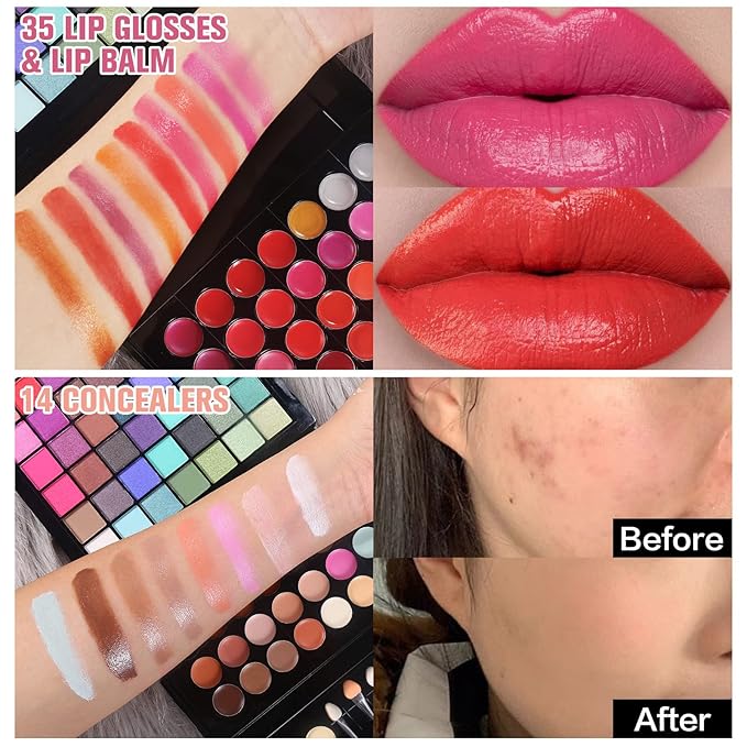 177 Colors Professional Makeup Kit for Women Girls Full Kit Gift Set with Mirror All in One Make up Palette Included Eyeshadow Powder Eye Shadow Gel Lip Gloss Concealer Eyebrow Powder Blush Brushes-GlimoraGlow