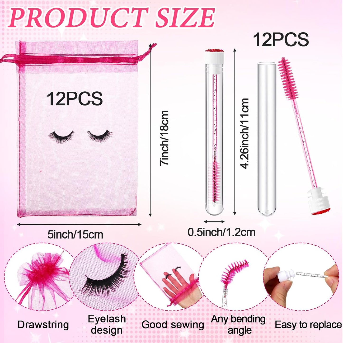 Zhehao 80 Pcs Lash Shampoo Bottle Brushes Kit 20 Foam Pump Dispensers 20 Lash Shampoo Brushes 20 Eyelash Aftercare Bag 20 Cleaning Pipes, Eyelash Extension Supplies(Rose Red)-GlimoraGlow