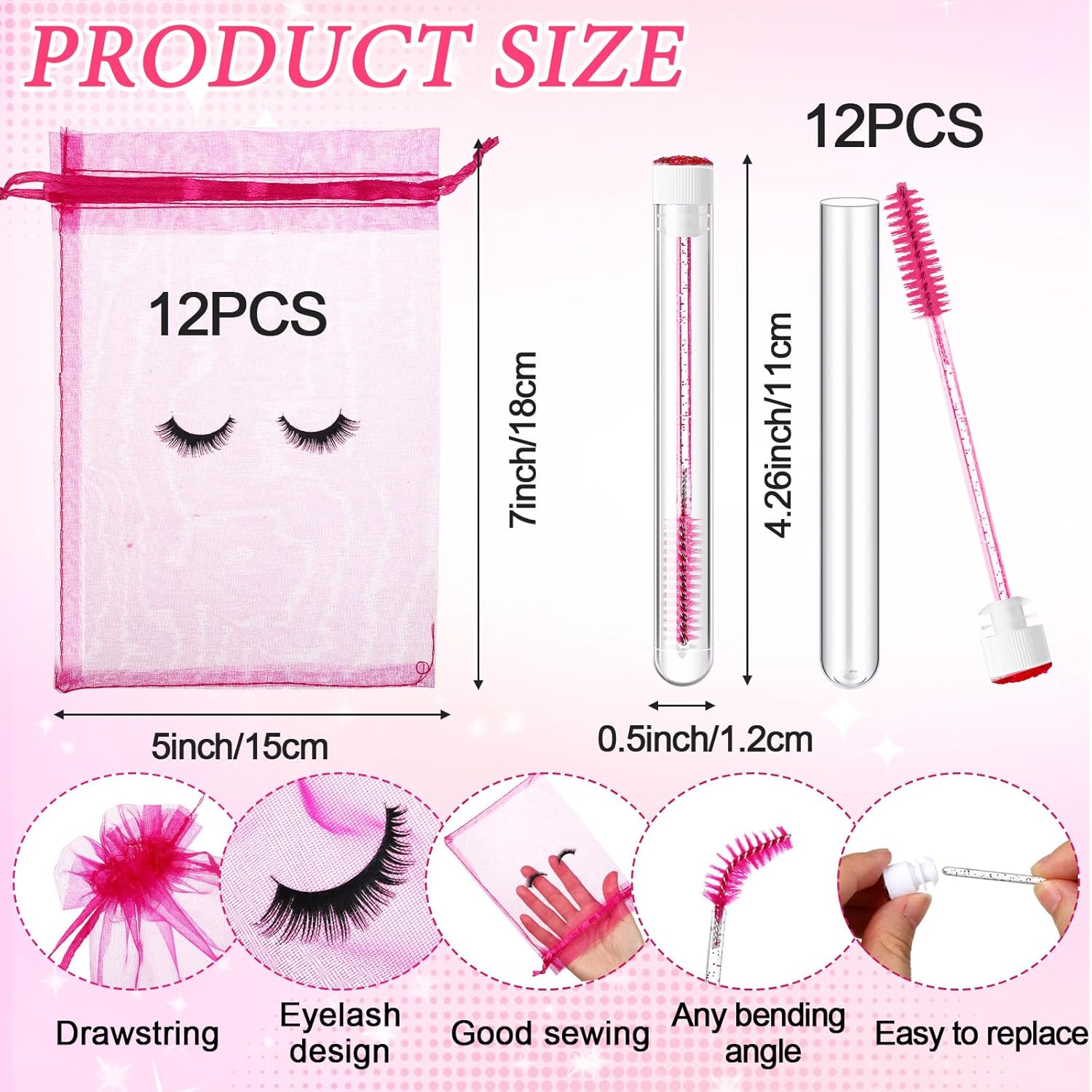 Zhehao 80 Pcs Lash Shampoo Bottle Brushes Kit 20 Foam Pump Dispensers 20 Lash Shampoo Brushes 20 Eyelash Aftercare Bag 20 Cleaning Pipes, Eyelash Extension Supplies(Rose Red)-GlimoraGlow