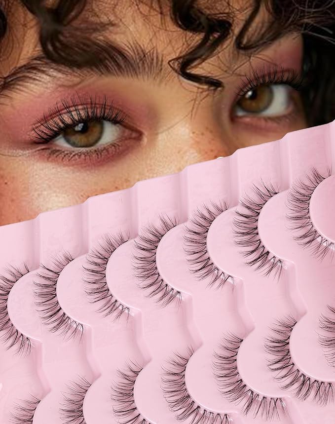 Mink Lashes Wispy False Eyelashes Short Fake Lashes Soft C Curl Eye Lashes Pack Natural Eyelashes Mink Eyelashes Fluffy Strip Lashes 7 Pairs-GlimoraGlow