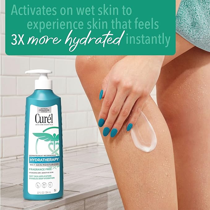 Curel Hydra Therapy In Shower Lotion, Itch Defense Body Moisturizer with Advanced Ceramide Complex, Vitamin E, & Oatmeal Extract, 12 Oz-GlimoraGlow
