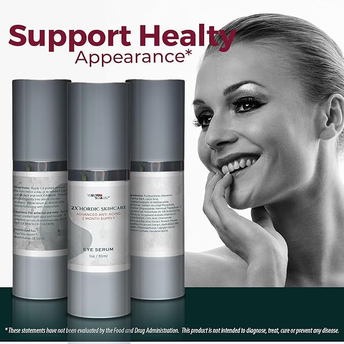 2x Nordic Skincare Serum - 2 Month Supply - Anti Aging Eye Serum - Contains Vitamin C for Dark Circles - Anti Aging Skincare Moisturizing Serum with Aloe Vera & Vitamin E - Improve Wrinkles & Eye Bags-GlimoraGlow