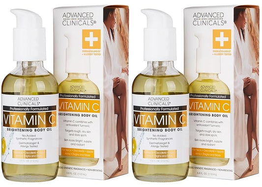 Advanced Clinicals Vitamin C illuminating Body Oil For Women & Men |Vitamin C Oil Skin Care Body Moisturizer With Vitamin E + Botanicals To Help Improve Appearance Of Dark Spots + Dry Skin, 2 Piece-GlimoraGlow