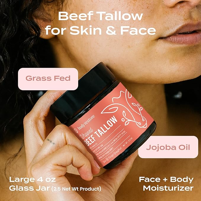 Body Restore Grass Fed Whipped Beef Tallow for Skin, Face, Body, Dry Skin - with Manuka Honey, Jojoba Oil, Birthday Gifts for Women, Men, Travel Essentials, Self Care - Citrus-GlimoraGlow