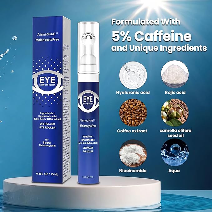 5% Caffeine Eye Serum and Under Eye Roller Cream with 360° Massage Ball for Dark Circles and Puffiness | Under Eye Bags Reduce Wrinkles & Fine Lines | Suitable for All Skin Types | Aloe Scented-GlimoraGlow