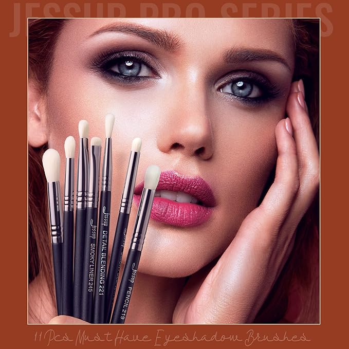Jessup Eyeshadow Brush Set 11pcs Eye Makeup Brushes Set Professional Eye Shadow Brush Blending Brush Shader Crease Brush Black T340-GlimoraGlow