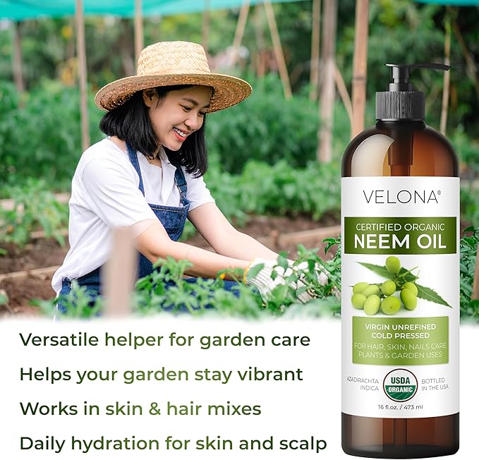 velona Neem Oil USDA Certified Organic - 16 Fl Oz | 100% Pure and Natural Carrier Oil | Virgin, Unrefined, Cold Pressed | Hair, Body and Skin Care | Use Today - Enjoy Results-GlimoraGlow
