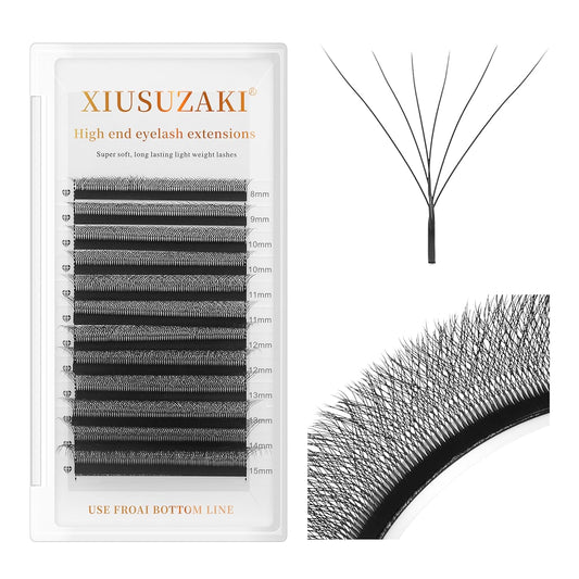 W Lash Extensions 6D Eyelash Extensions W Shape 0.07mm Thickness C Curl Mix 8-15mm Premade Fans Individual Lashes Matte Black Volume 12 Rows Crisscross False Eyelashes(W-6D-0.07-C,8-15mm)-GlimoraGlow