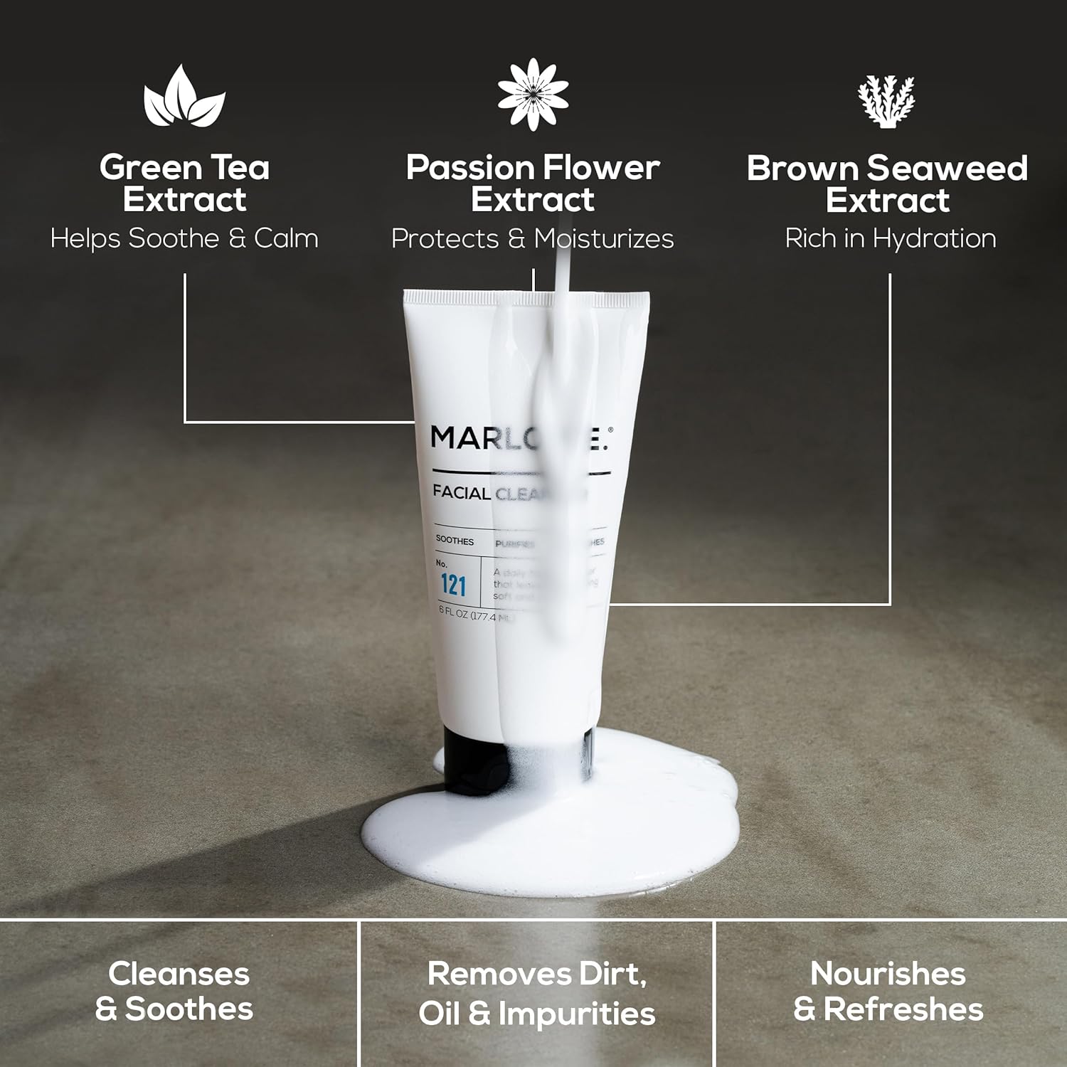 MARLOWE. No. 121 Facial Cleanser 6 oz, Daily Mens Face Wash with Natural Extracts & Antioxidants, Soothes, Purifies, Refreshes, Thick Lather, Fresh Woodsy Scent-GlimoraGlow