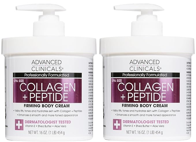 Advanced Clinicals Collagen Peptides Body Lotion & Face Moisturizer | Peptide Infused Collagen Lotion For Women & Men Helps Improve Look Of Crepe Skin, Wrinkles, & Uneven Dry Skin Texture, 2-Pack-GlimoraGlow