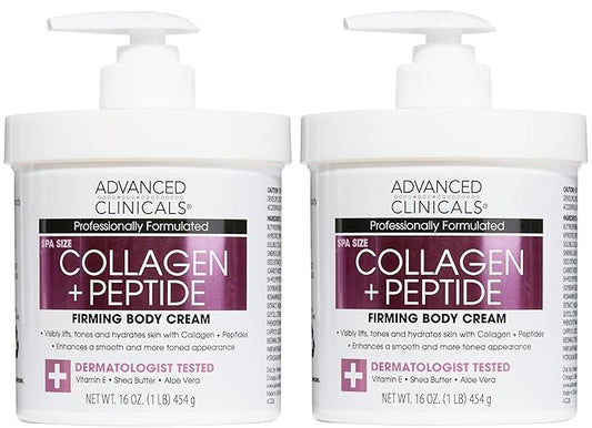 Advanced Clinicals Collagen Peptides Body Lotion & Face Moisturizer | Peptide Infused Collagen Lotion For Women & Men Helps Improve Look Of Crepe Skin, Wrinkles, & Uneven Dry Skin Texture, 2-Pack-GlimoraGlow