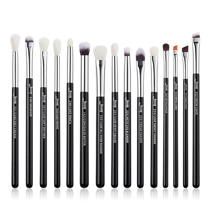 Jessup Eye Makeup Brushes Set Professional 15pcs with Eyeshadow Blending Concealer Eyebrow Eyliner Brush (Pearl Black/Silver)-GlimoraGlow