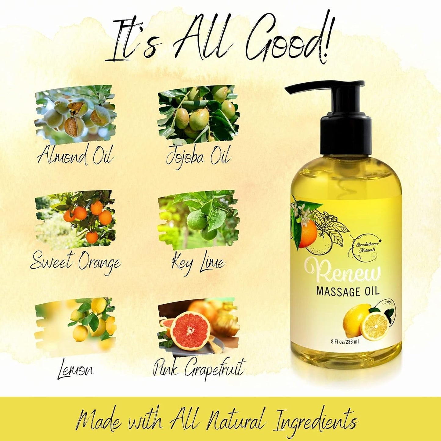 Renew Massage Oil with Orange, Lemon & Peppermint Essential Oils - Great for Massage Therapy or Home use. Ideal for Full Body – with Almond, Grapeseed & Jojoba – by Brookethorne Naturals-GlimoraGlow