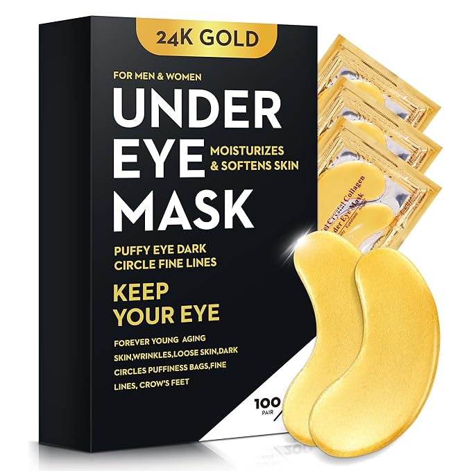 200Pcs/100 Pair Under Eye Patches Gold for Dark Circles, Puffy Eyes, and Wrinkles, 24K Gold Eye Mask for Face, Eye Cream for Men and Women-GlimoraGlow