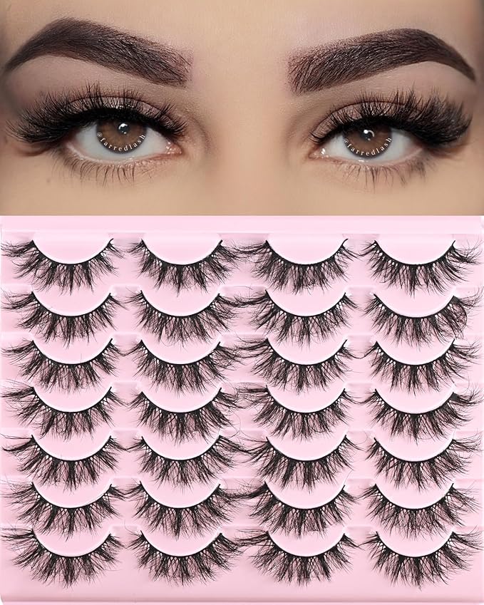FARRED Cat Eye Lashes Short Natural Eyelashes 15mm Fluffy Wispy Strip Eyelash 14 Pairs Cute Natural Fake Lashes Packs Small Full Pestañas Set (F10 | 9-15mm)-GlimoraGlow