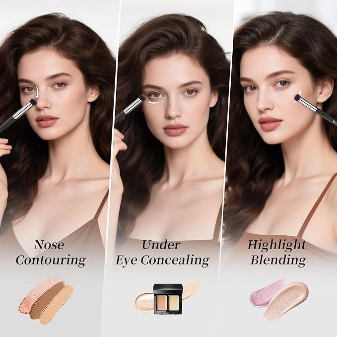 DUcare Concealer Brush Under Eye, Angled Small Nose Contour Brush, Mini Thin Slanted Foundation Dark Circles Puffiness, Puffy Face Eyebrow Eyes, Liquid Cream Blending-GlimoraGlow