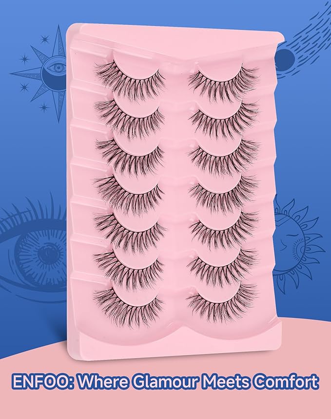 Wispy Lashes Natural Look Flared Strip False Eyelashes Round Eye Lash Soft False Mink Eyelash Fluffy Pack 7 Pairs 15MM D80-GlimoraGlow